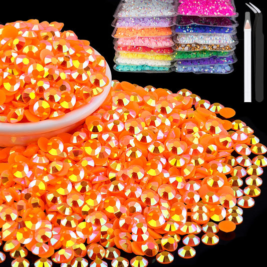 BELLEBOOST front packaging showing bulk 8000 orange AB rhinestones and tools for easy storage