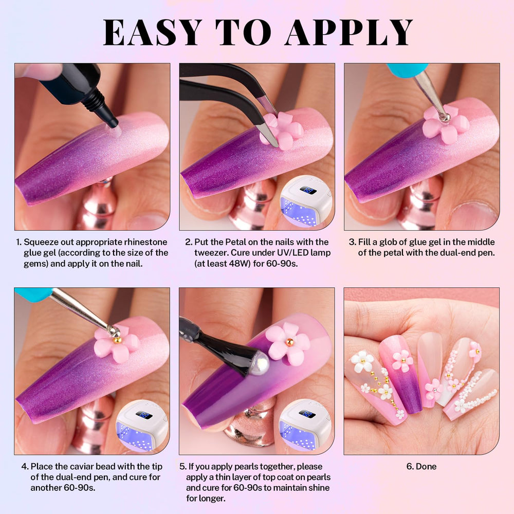 BELLEBOOST manicure in use with charms showing secure, cured embellishments