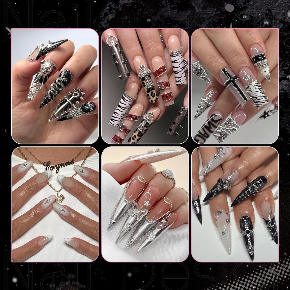 BELLEBOOST finished gothic Y2K manicure on hands, bold aesthetic for standout style