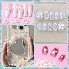 BELLEBOOST decorated nails in soft white and pink demonstrating finished manicure appeal