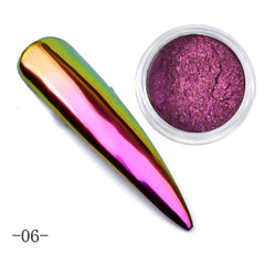 Bellecrey before and after nails showing dramatic chrome transformation