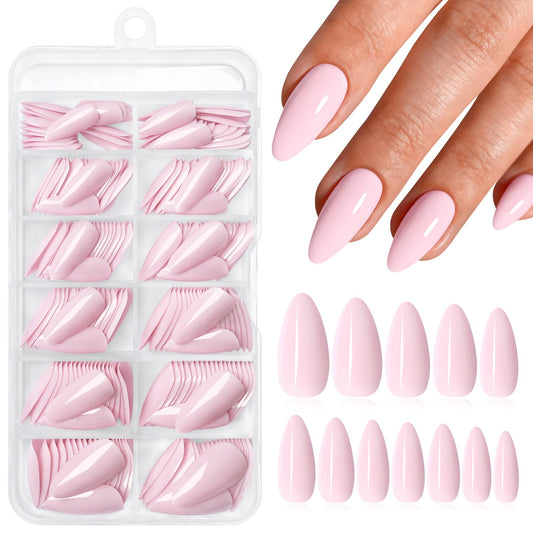 Bellelfin front packaging showing baby-pink almond nails and included tools for easy gifting