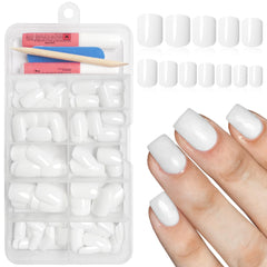 Bellelfin front packaging showing 120 glossy white nails and accessories for quick salon look