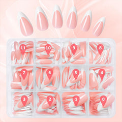 Bellelfin hand model wearing full nude French almond set for instant polished look