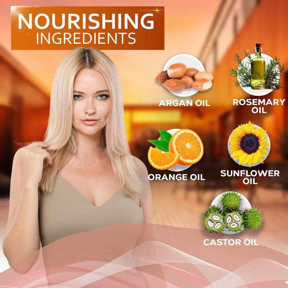 BELLISSO argan oil pouring onto hair strand to illustrate smoothing action