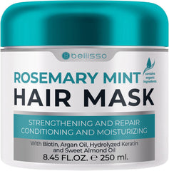 BELLISSO jar front view showing rosemary mint mask, clear hydration benefits