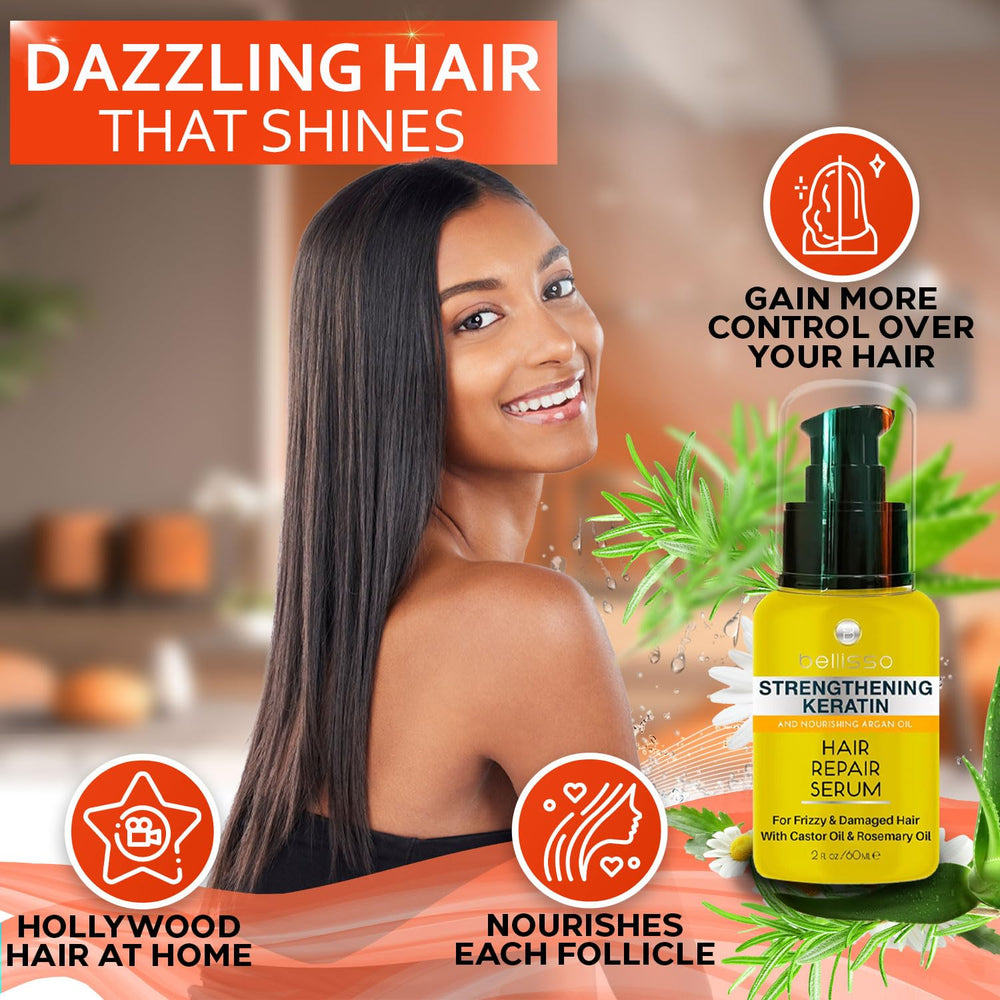 BELLISSO serum applied on damp hair to protect from heat and smooth strands