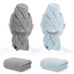 BEoffer front view of two folded towels showing size and color benefits