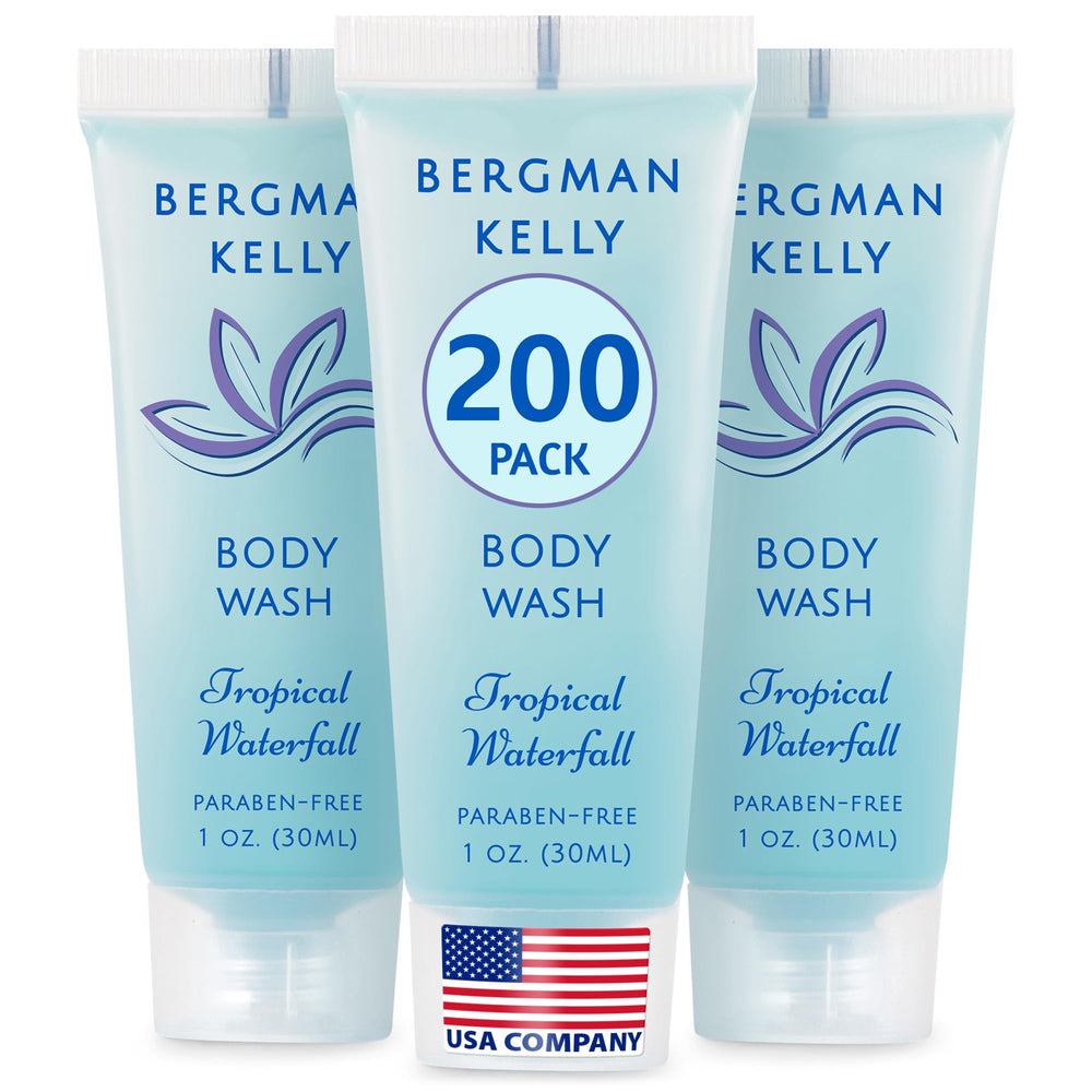 BERGMAN KELLY front packaging showing tropical waterfall scent and compact bottle benefit