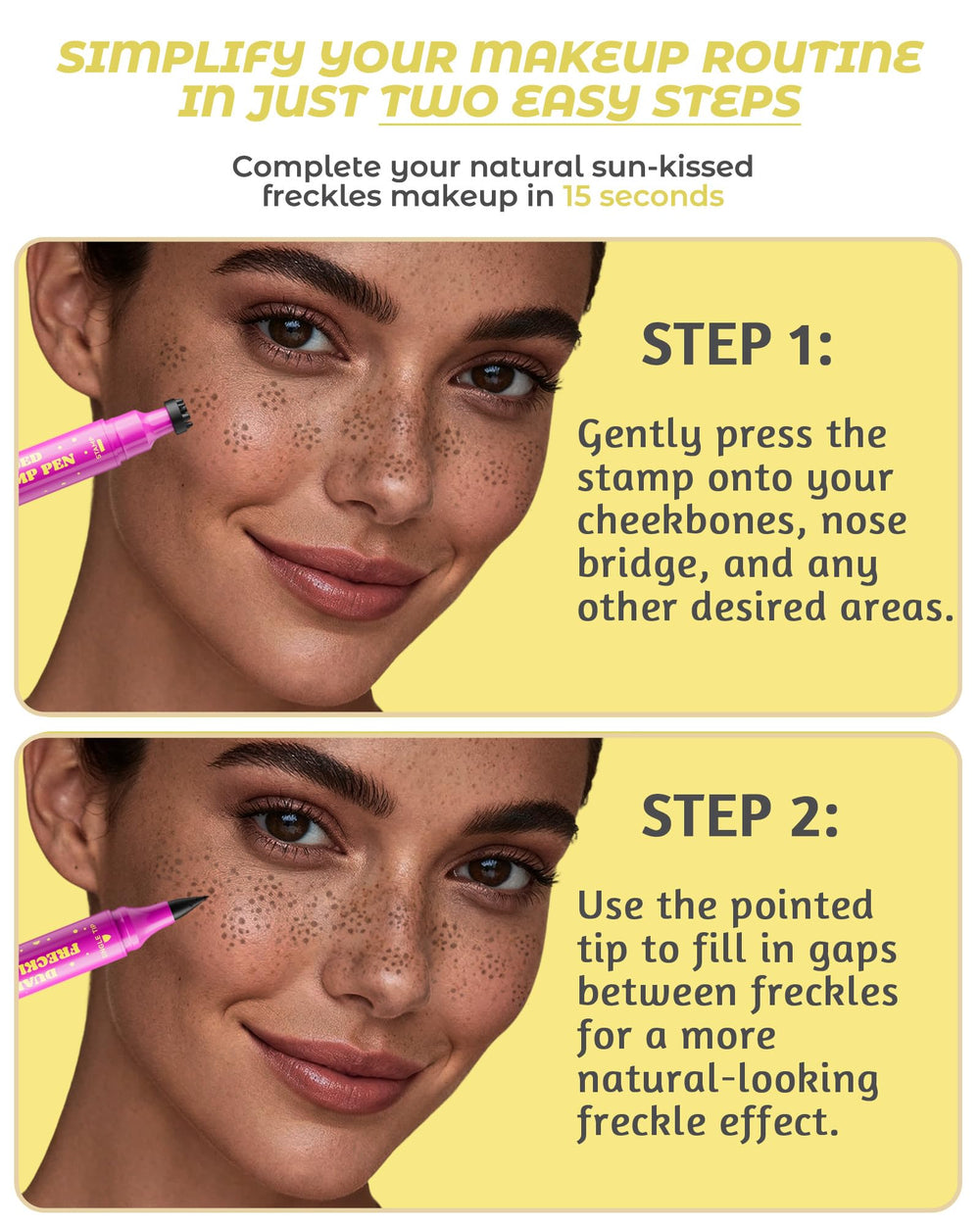Berinist in use applying freckles on cheek for natural sun-kissed look