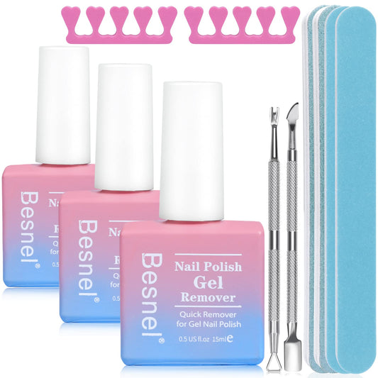 BESNEL front packaging showing three gel remover bottles and included tools for fast removal