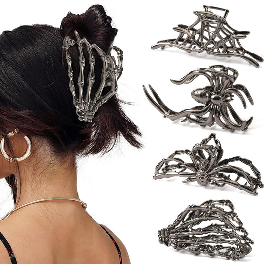 Bessrung front view of four black metal Halloween hair clips, durable everyday accessory