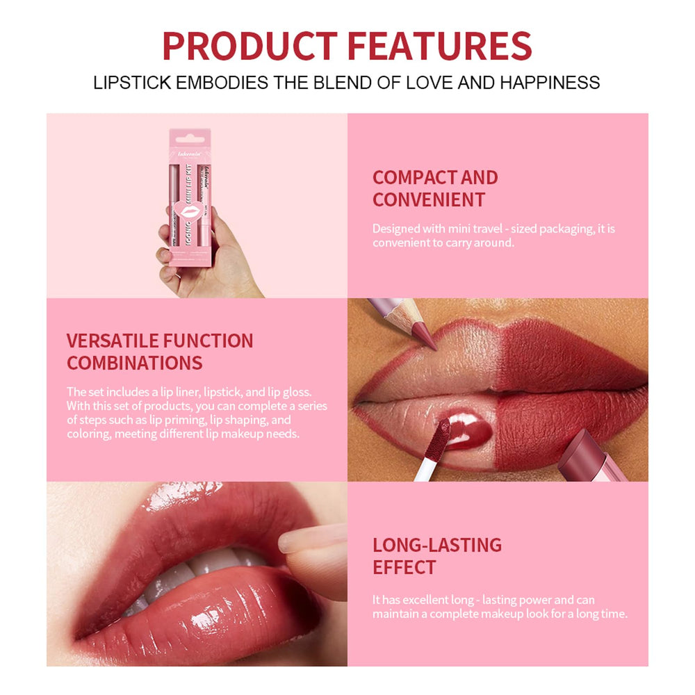 BestLand trio flatlay showing liner, lipstick, gloss for quick routine setup