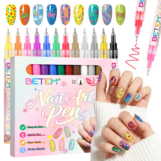 Betem front packaging showing 12-color set and organized case benefit quick storage