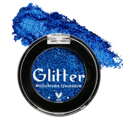 BEUSELF front compact showing royal blue glitter pan and portable design benefit