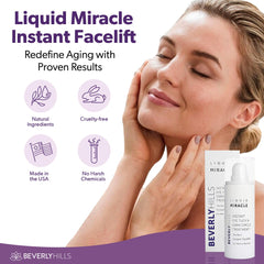 Beverly Hills serum beside makeup bag showing fast-absorbing base benefit