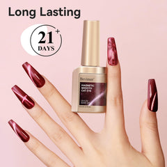 Bevimee magnet held above wet polish during application benefit creates luminous band