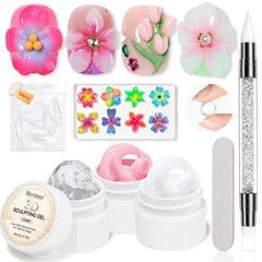 Bevimee kit front view showing three 5g gels and tools for easy starter use
