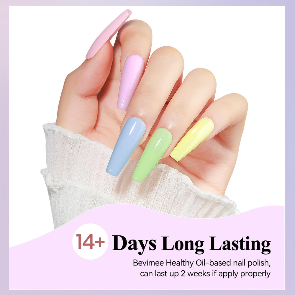 Bevimee hand model wearing pastel manicure for polished everyday look benefit