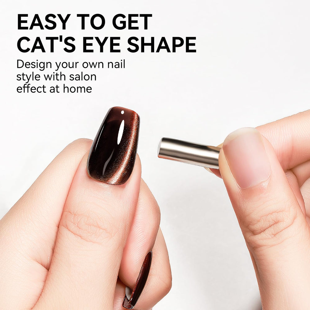 Bevimee magnet stick held over nail creating cat eye band for easy effect control benefit