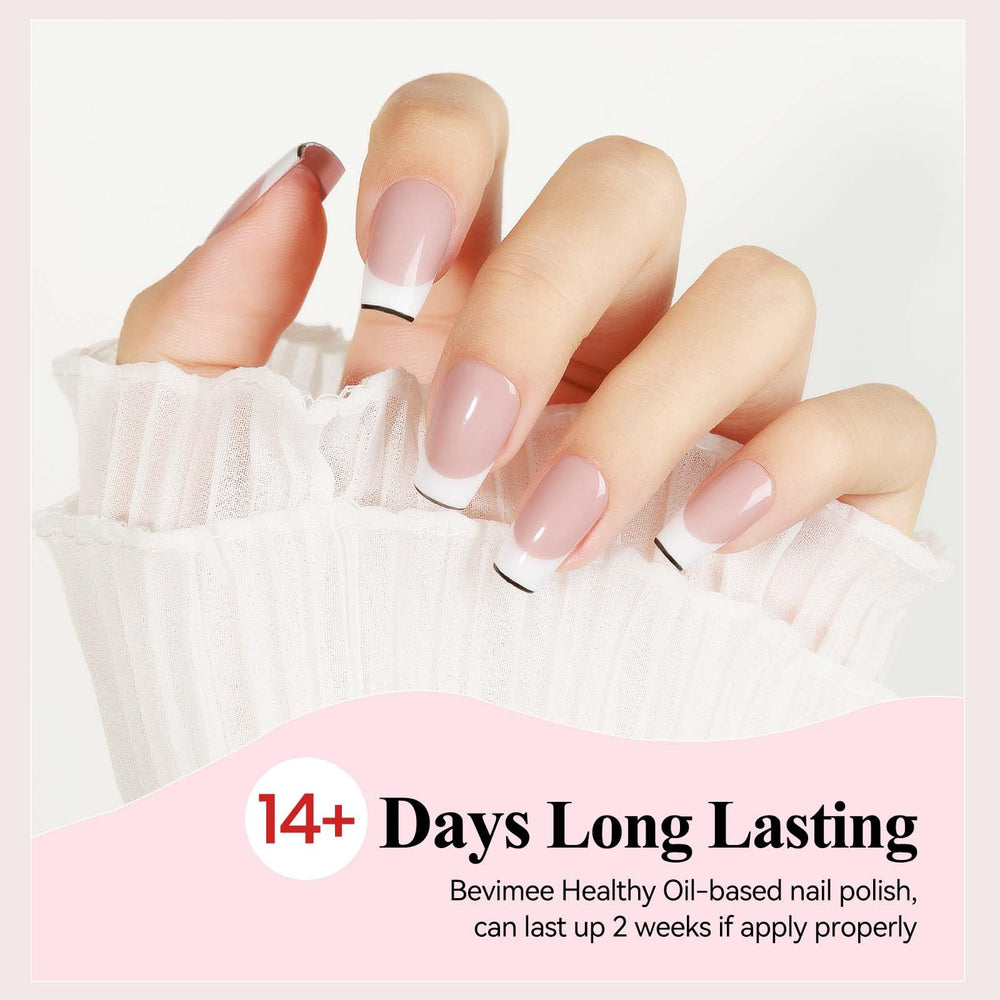Bevimee painted nails in use perfect French manicure look and subtle concealing benefit