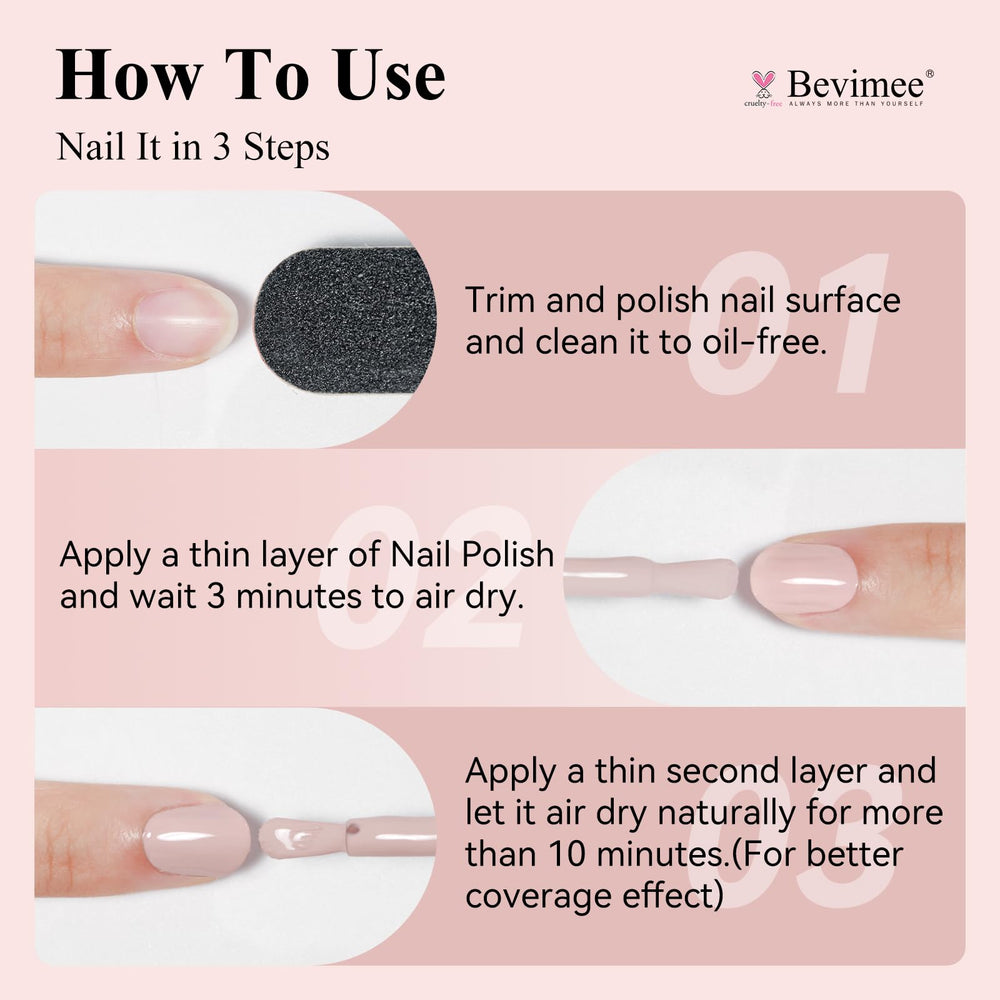 Bevimee on hands in lifestyle setting showing natural manicure benefit