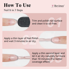 Bevimee on hands in lifestyle setting showing natural manicure benefit