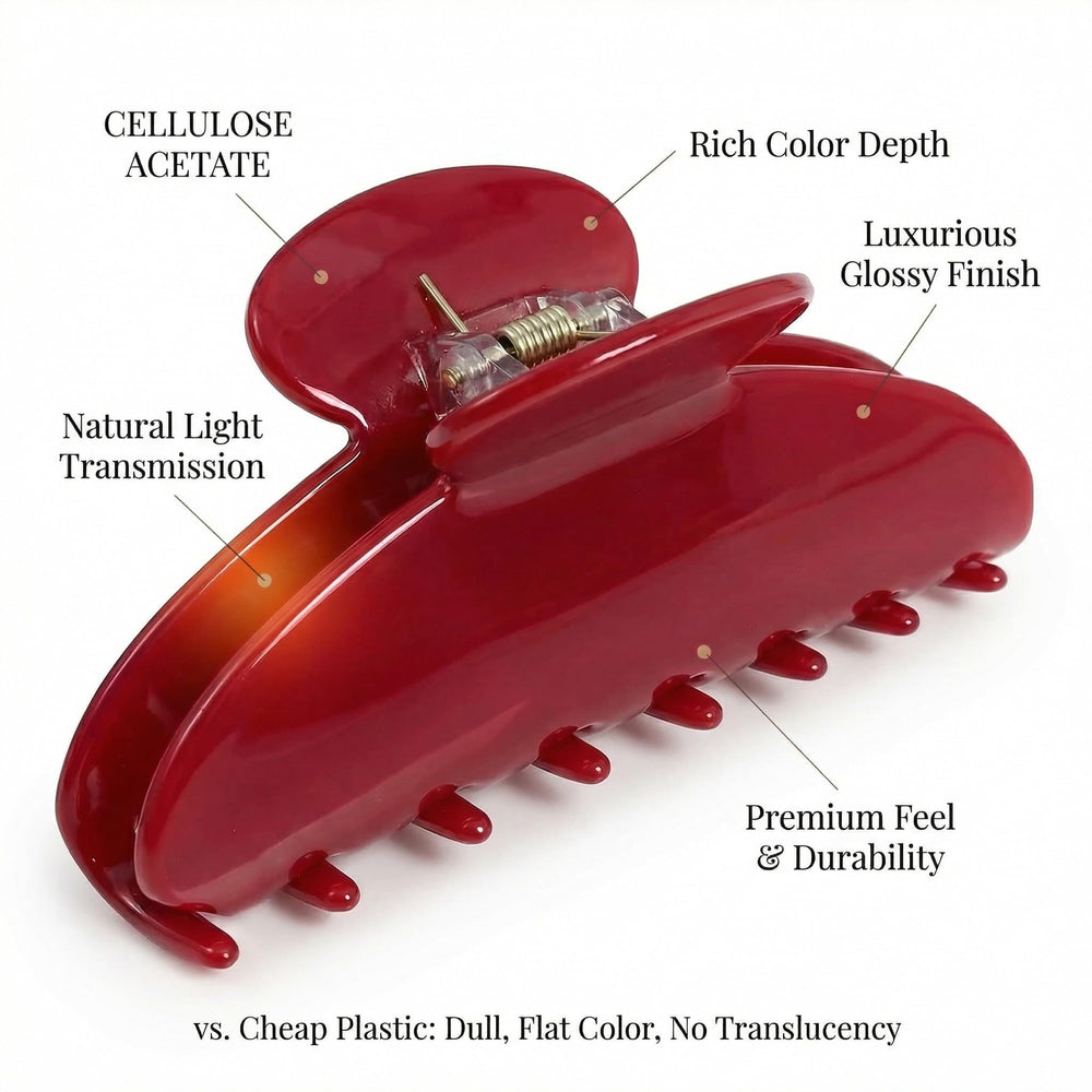 Bgffuy red claw clip close-up of precision teeth for non-slip all-day hold
