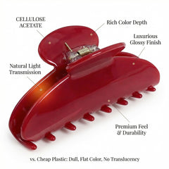 Bgffuy red claw clip close-up of precision teeth for non-slip all-day hold