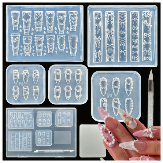 BHCCXZ front view of 5-piece silicone mold set, tidy storage benefit