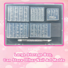BHCCXZ molds in a nail kit setting showing storage solution and benefit travel-friendly