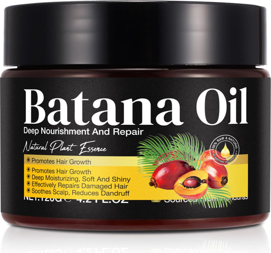 BHMSHY Batana Oil front bottle showing label and pure formula benefits