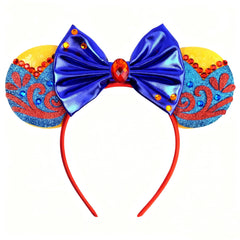bianbaistar front view showing metallic blue bow and red gem, adds storybook charm