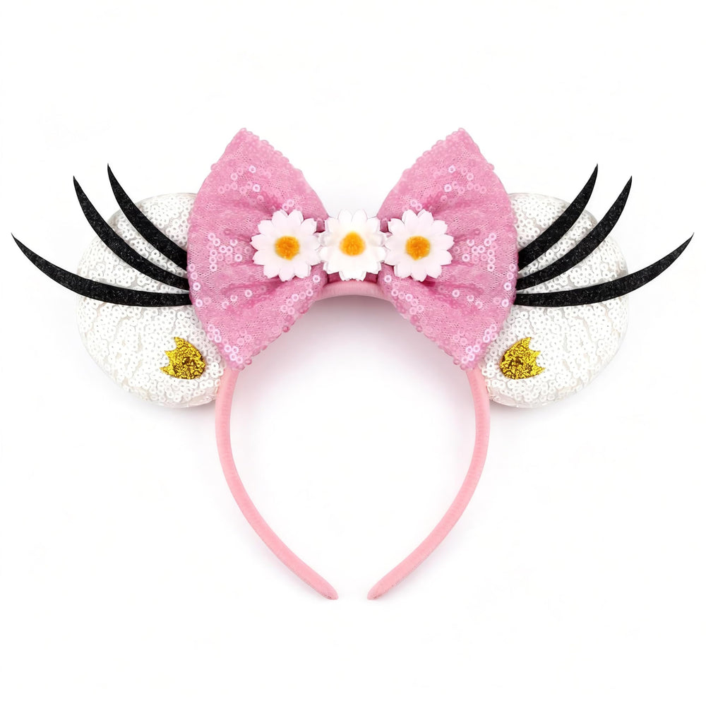 bianbaistar front view pink headband showing cute ears and bow, enhances outfit