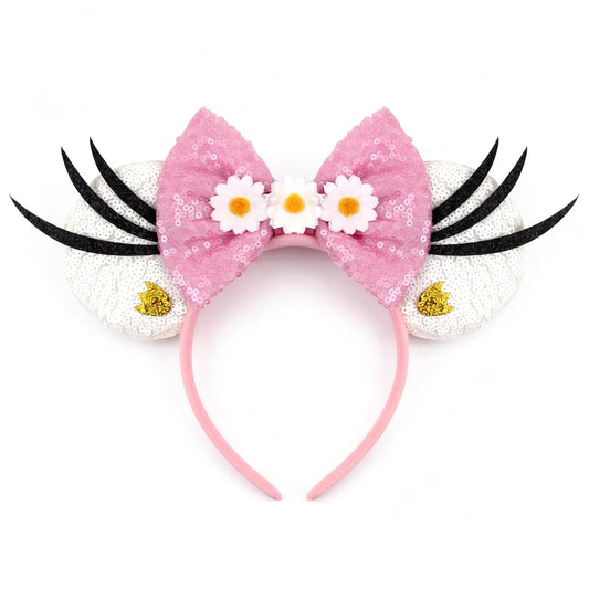 bianbaistar front view pink headband showing cute ears and bow, enhances outfit