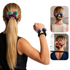 bianbaistar purple scrunchie detail showing mermaid-scale ears and sequin bow for playful shine