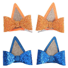 Bicllcsdd front view showing blue and orange dog-ear bow pairs, festive look