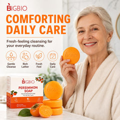 BIGBIO soap cut section displaying persimmon extract and coconut oil benefits