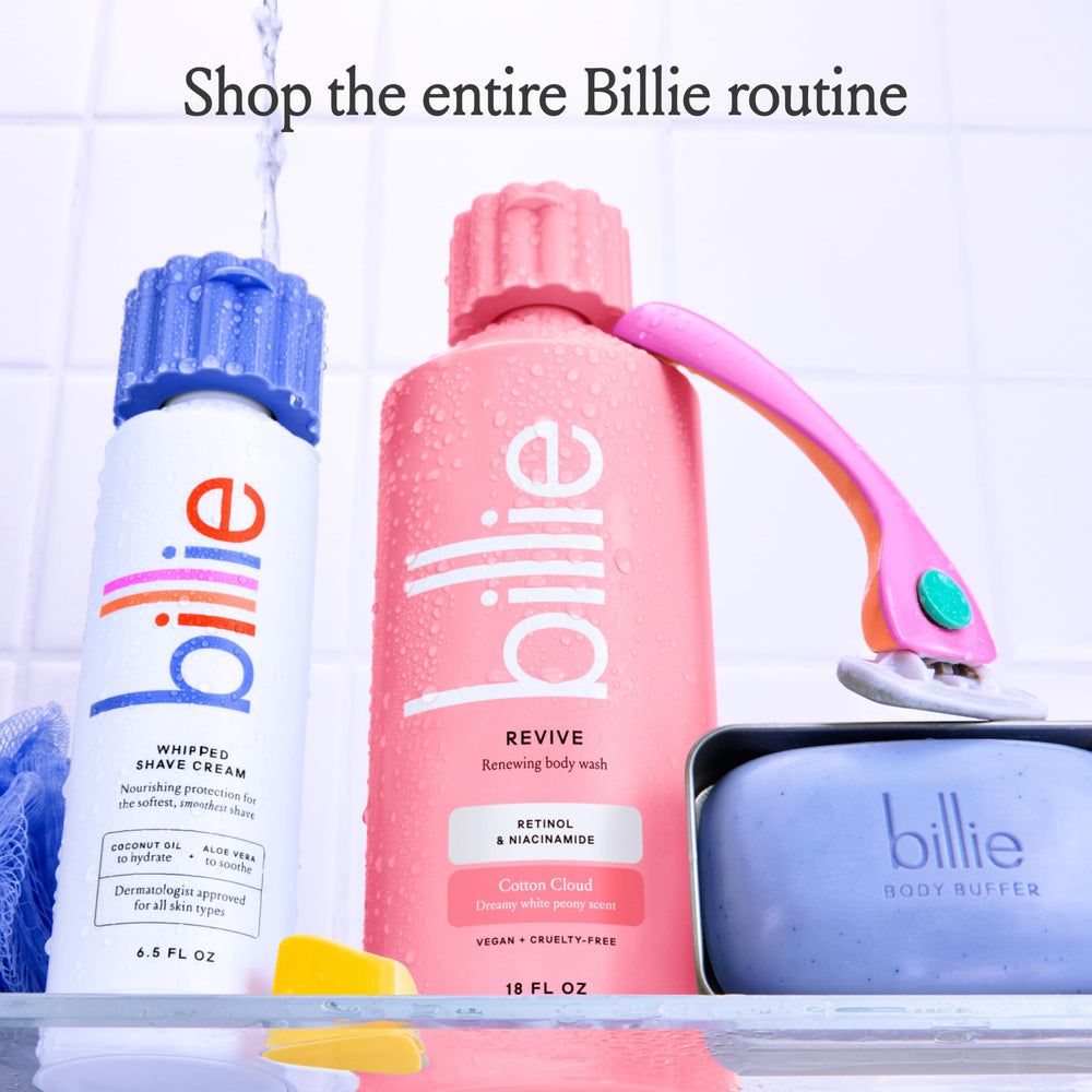Billie bottle styled in bathroom scene showing aesthetic shelf presence benefit