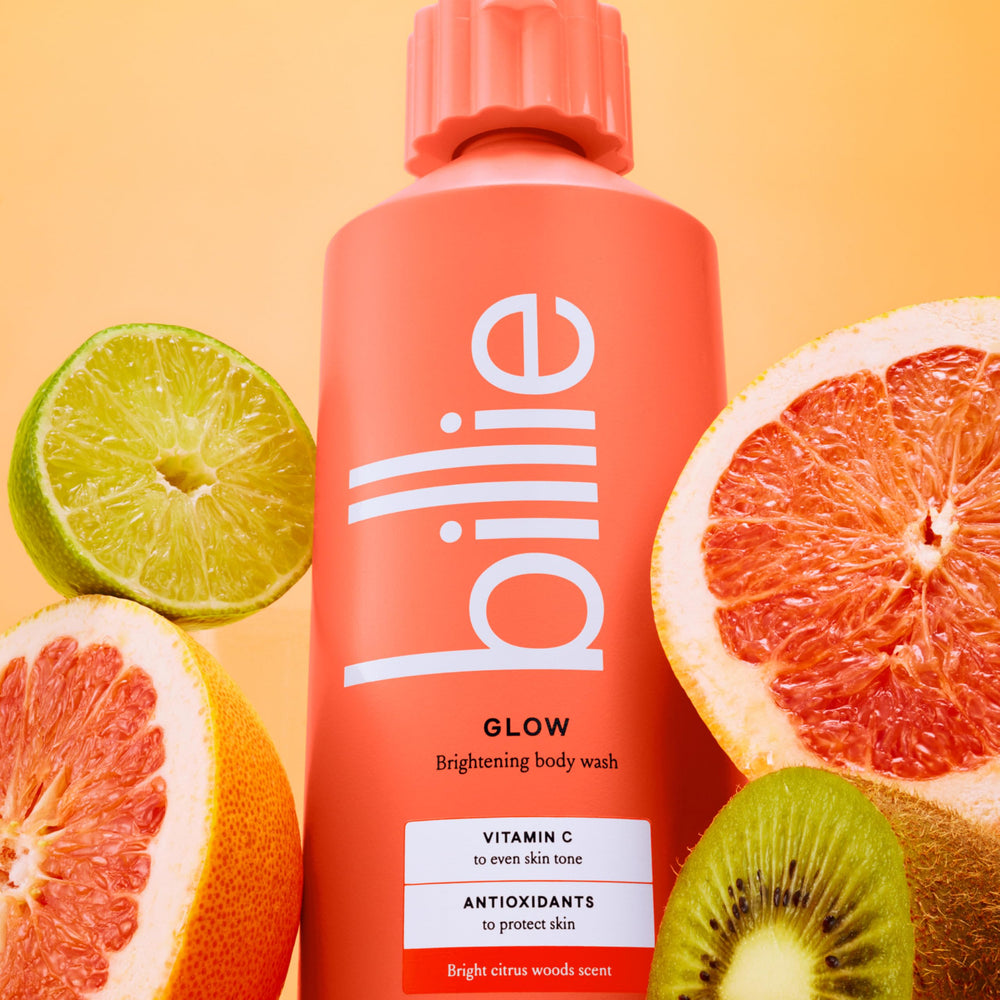 Billie lather in shower illustrating nourishing suds that remove oil and sweat