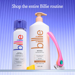 Billie ingredient label close-up showing hyaluronic acid and peptides