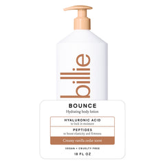 Billie bottle front view showing hydrating packaging and brand benefits