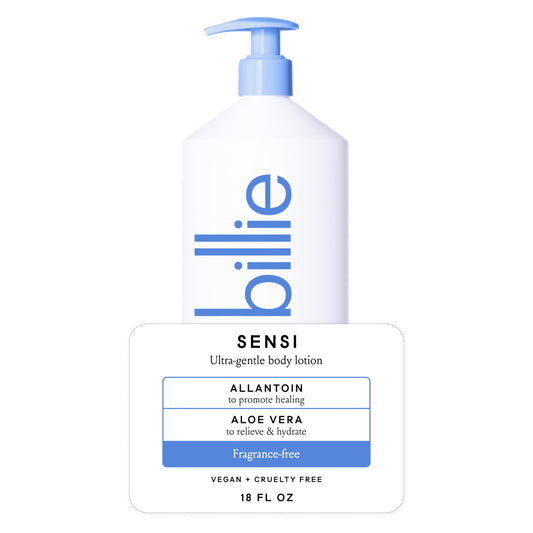Billie front packaging showing bottle and clear label for easy identification and gentle formula