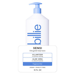 Billie front packaging showing bottle and clear label for easy identification and gentle formula