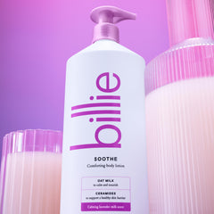 Billie creamy lotion texture close-up showing quick-absorbing finish and lightweight feel