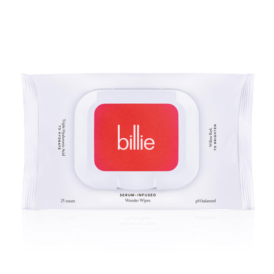 Billie front pack view showing product and benefits