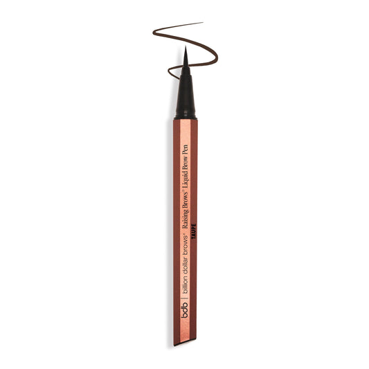 billion dollar brows pen front packaging showing taupe shade and compact design, convenient