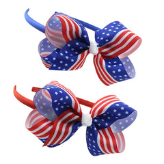 BinaryABC headband front view showing patriotic bow and comfortable hoop