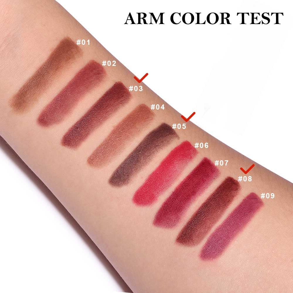 BINGBRUSH swatches on forearm showing creamy matte texture and rich pigmentation