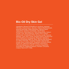 Close-up of Bio-Oil ingredients label emphasizing vitamins and emollients